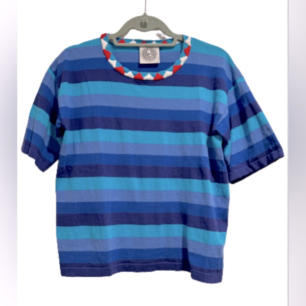 Happy Sheep Striped Short Sleeve Sweater, Size S
